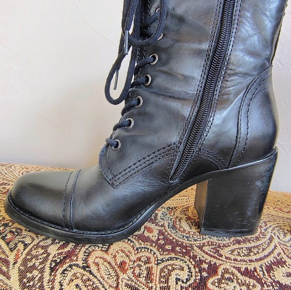 Women's Steven by Steve Madden Black Leather Mid-Calf Combat Boots Size 7M - Picture 6 of 12